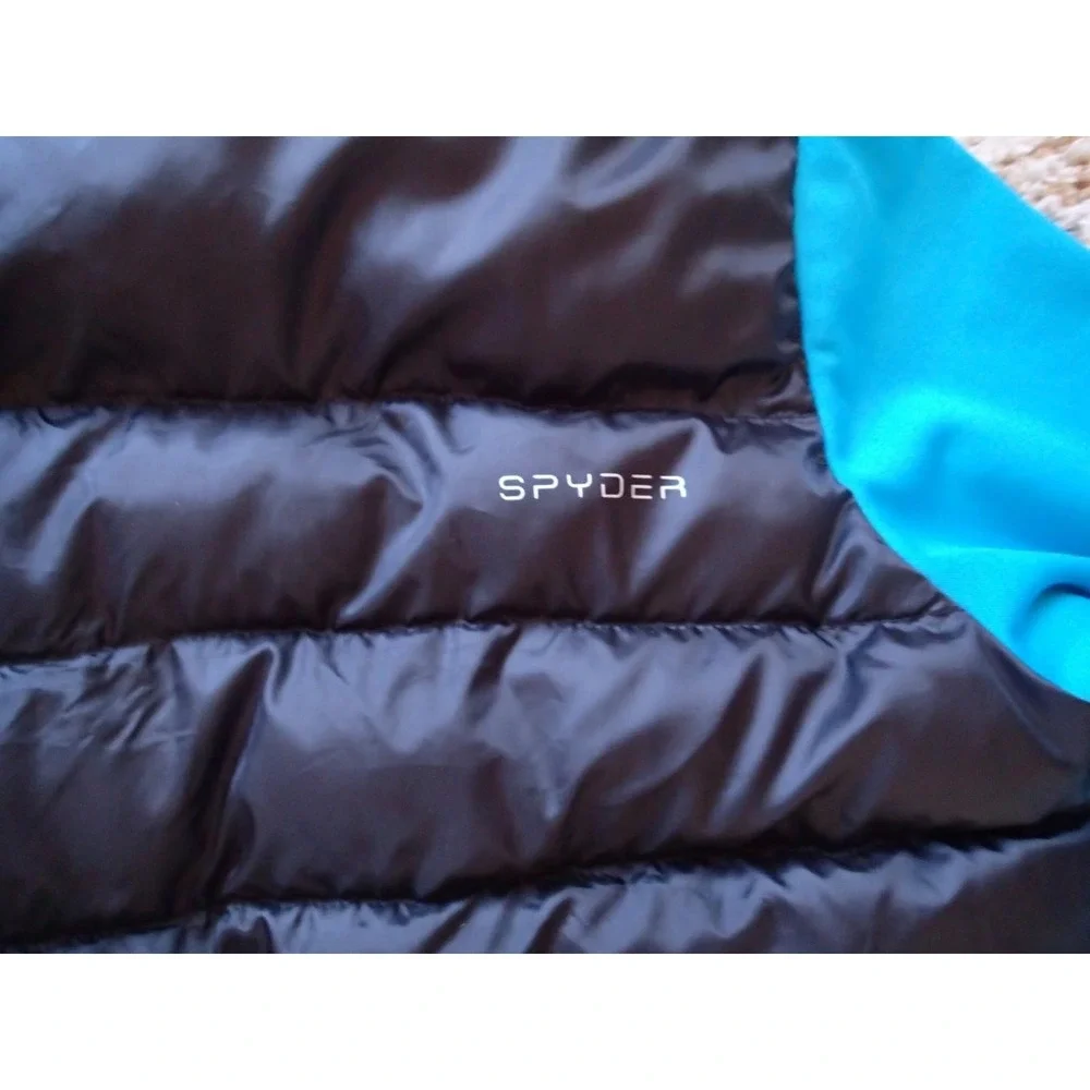 Spyder Hybrid Puffer Jacket Youth XXL Blue Black Excellent Full Zip Hooded